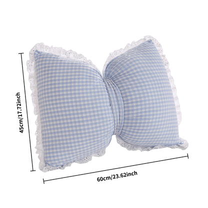 Rynx | Niedliches Schleifen-Karomuster-Wurfkissen - Minimalistischer Stil Dekokissen mit Spitzenborte, 100% Polyester, Maschinenwaschbar für Wohnzimmer, Schlafzimmer & Rücksitz des Autos - Pink, Blau, Grün, Gelb, Gemütliche Wohnakzente | Polye
