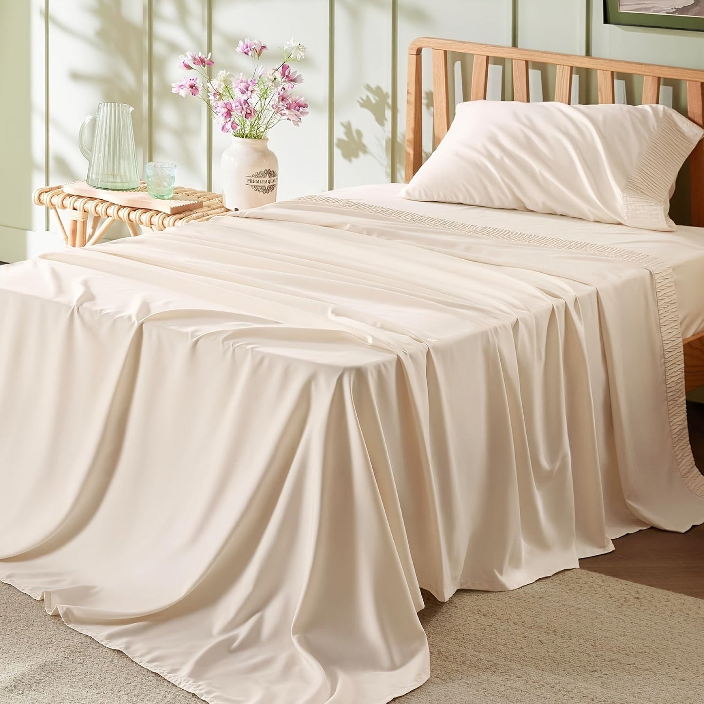 Rynx | 4 Piece Luxurious Microfiber Sheet Set – 14" Deep Pocket, Pinch Pleat Design, Shrink and Fade Resistant, Soft and Comfortable Bedding with Pillowcase, Flat and Fitted Sheets, All-Season Dorm Bedding