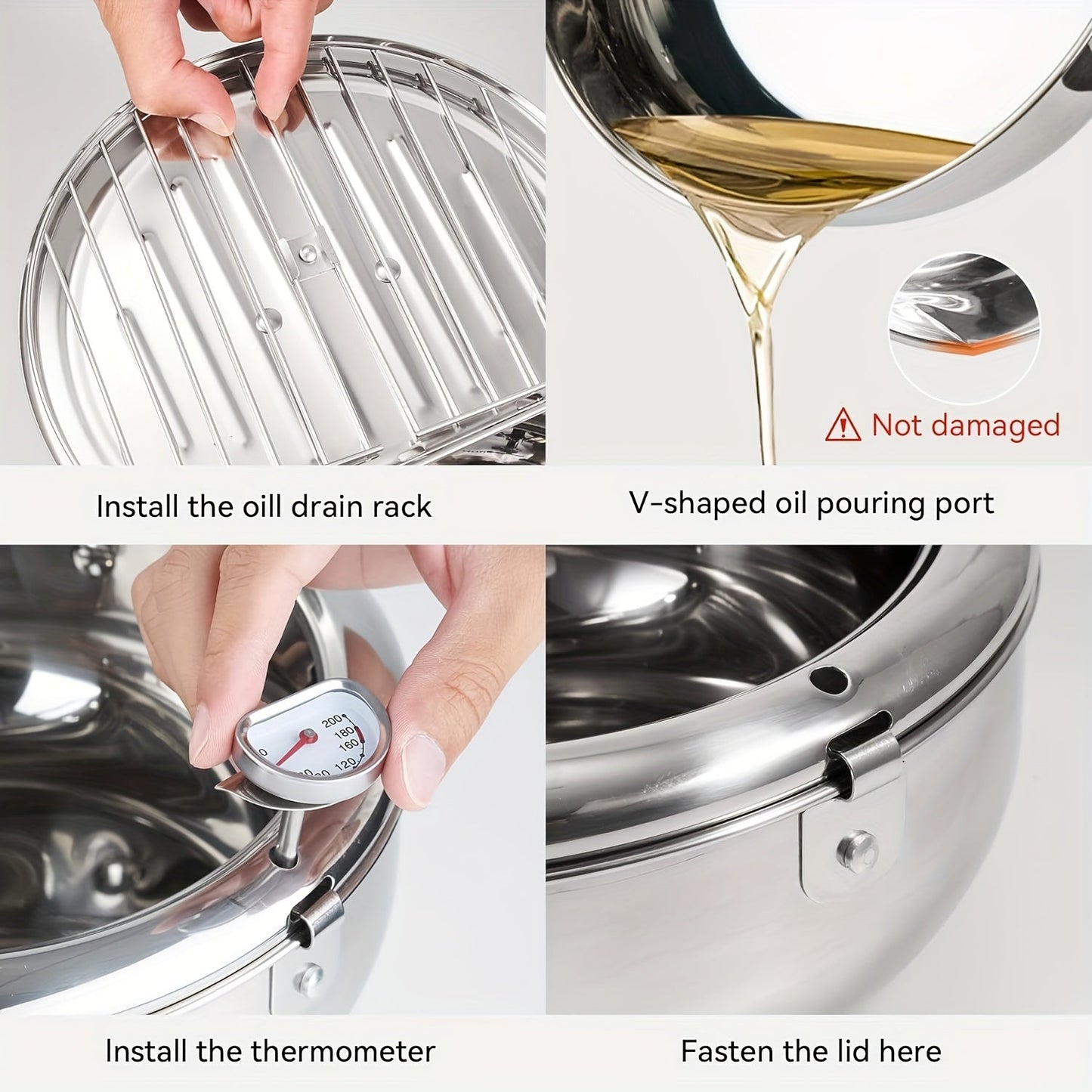 Rynx | 304 Stainless Steel Tempura Fryer Pot – 2.2L, Non-Stick, with Thermometer & Lid for Chicken & Tempura