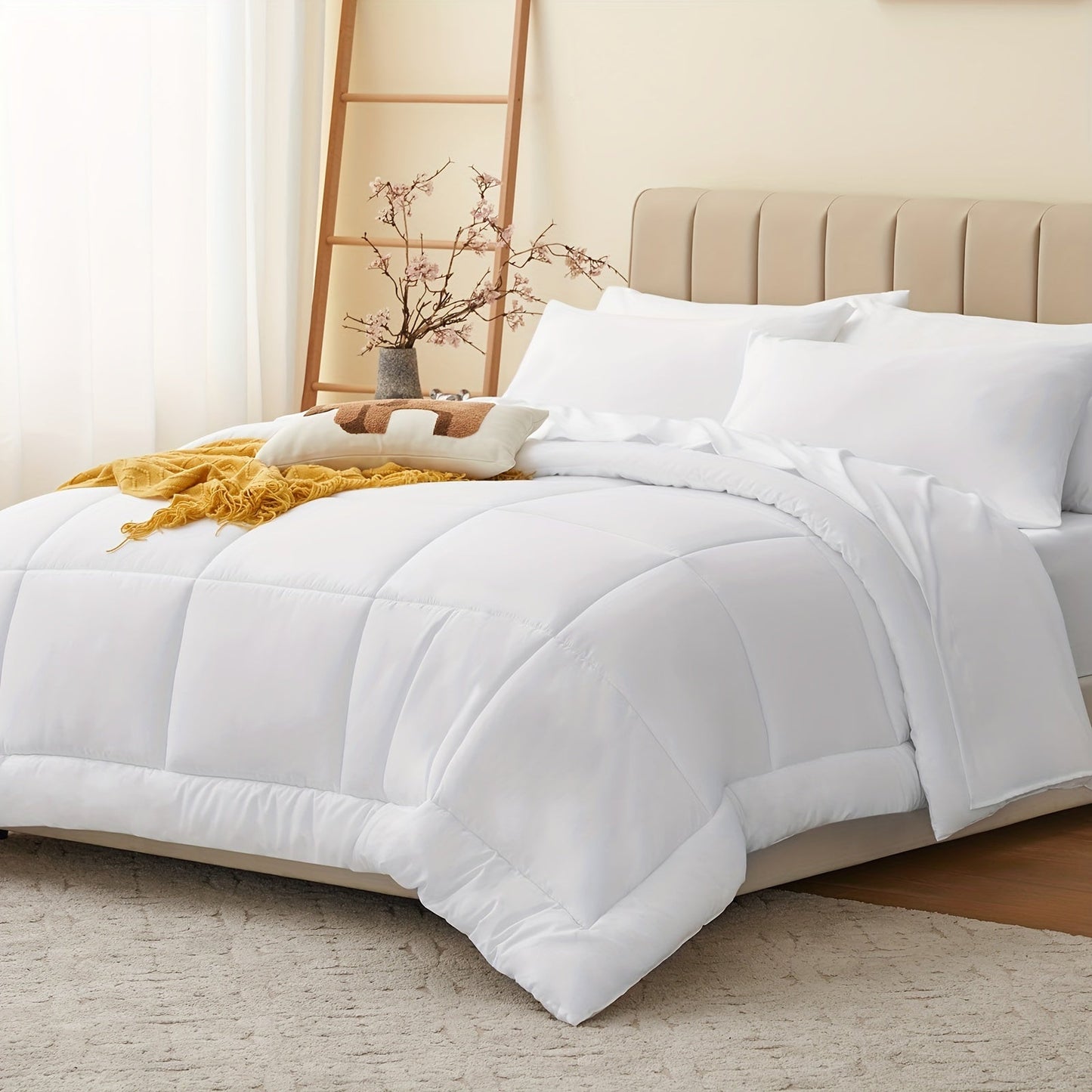 Rynx | 7 Pcs Bed In A Bag - Bedding Set with All Season Quilted Comforter, Flat Sheet, Fitted Sheet, Pillowcases - Black, Queen