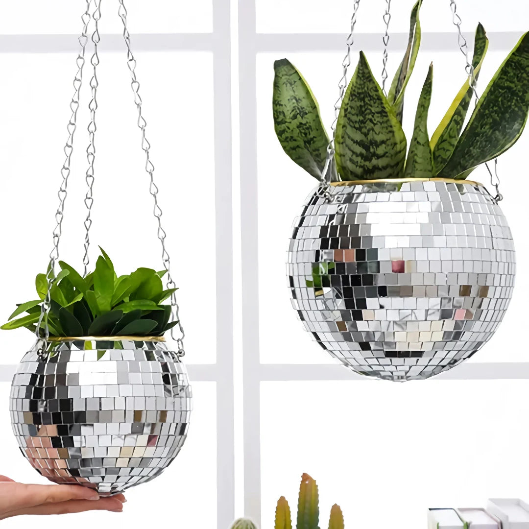 Rynx | Decorative Silver Disco Ball Hanging Planter Box