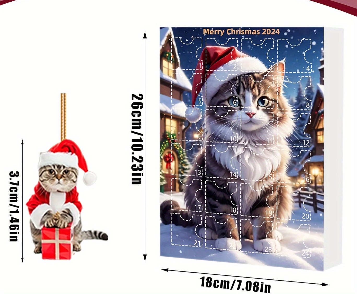 Rynx | Vintage Advent Calendar with Acrylic Cat Ornaments 2024, 24-Day Christmas Countdown for Cat Lovers