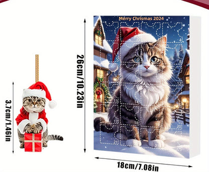 Rynx | Vintage Advent Calendar with Acrylic Cat Ornaments 2024, 24-Day Christmas Countdown for Cat Lovers