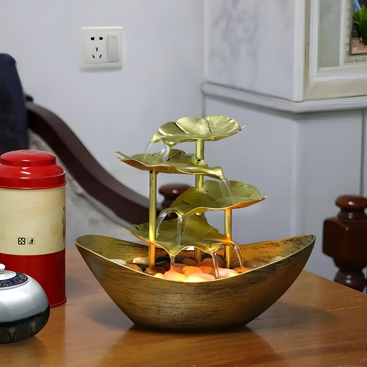 Rynx | Aquaura - Table Fountain with LED lights made of soothing leaves