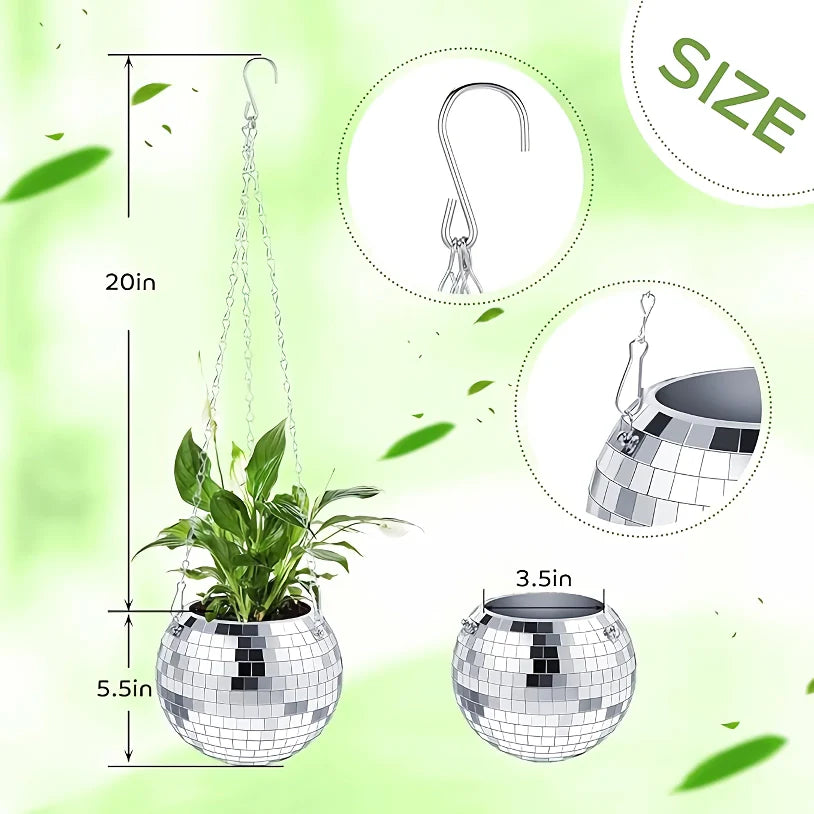 Rynx | Decorative Silver Disco Ball Hanging Planter Box
