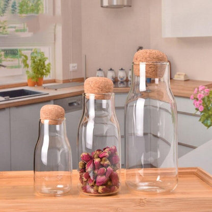Rynx | Elegant handmade glass drinking bottle with natural cork stopper - Ideal for hot and cold drinks