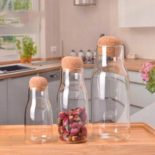 Rynx | Elegant handmade glass drinking bottle with natural cork stopper - Ideal for hot and cold drinks