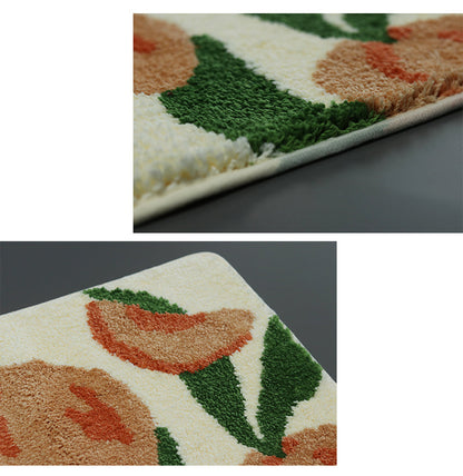 Rynx | Beautiful peach bath mat, green pink bathroom rug, sweet fresh fruit decoration for home, housewarming gift idea for nature lovers, 50x70cm or 19x27 inches