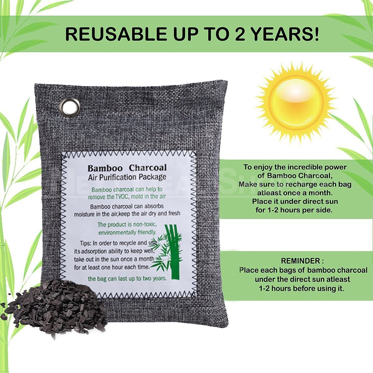 Rynx | 2 Pack Bamboo Charcoal Air Purifying Bag - Odor Remover for Home, Car, and Closet