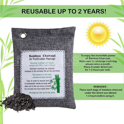 Rynx | 2 Pack Bamboo Charcoal Air Purifying Bag - Odor Remover for Home, Car, and Closet