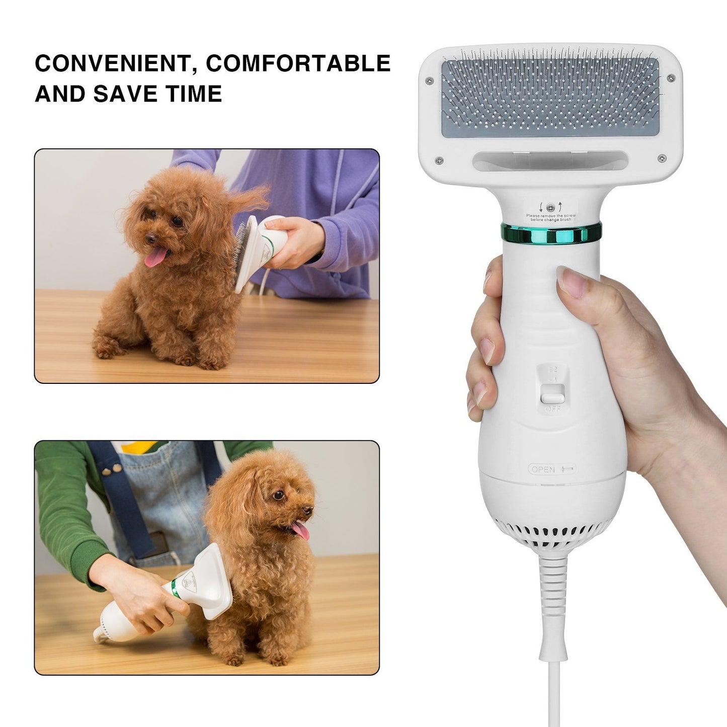 Rynx | 2-in-1 Pet Hair Dryer Blower Slicker Brush Portable Dog Cat Grooming Low Noise