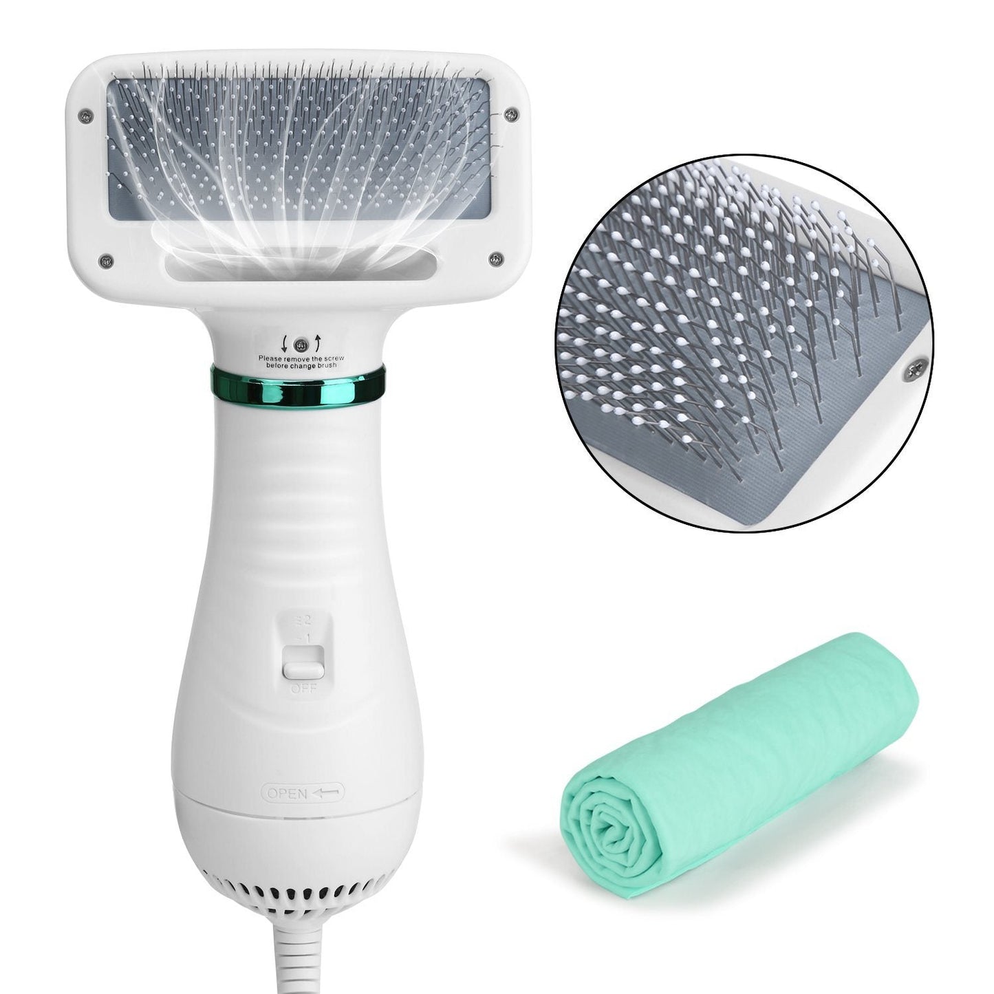 Rynx | 2-in-1 Pet Hair Dryer Blower Slicker Brush Portable Dog Cat Grooming Low Noise