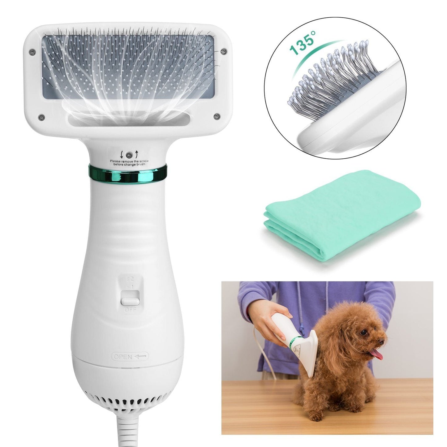 Rynx | 2-in-1 Pet Hair Dryer Blower Slicker Brush Portable Dog Cat Grooming Low Noise