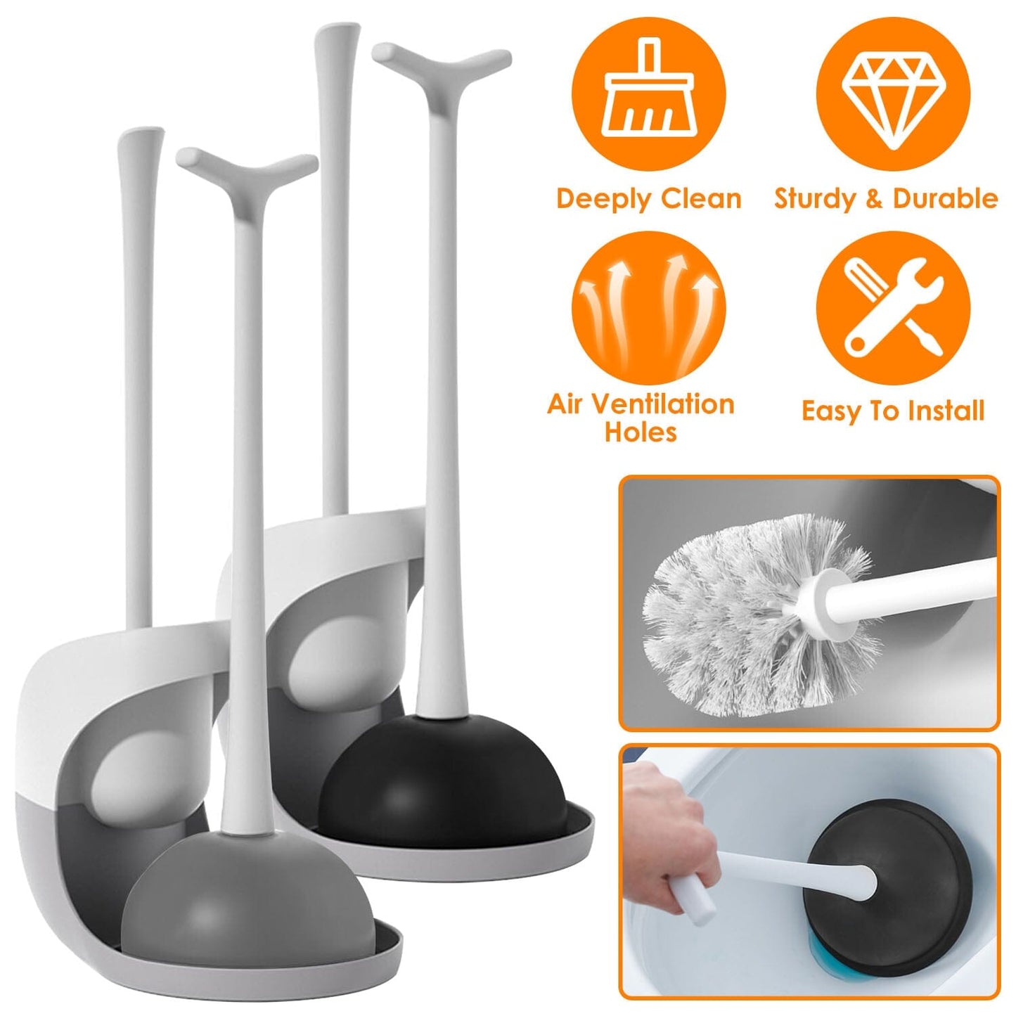 Rynx | 2-in-1 Toilet Plunger and Brush Combination Set with Ventilated Holder