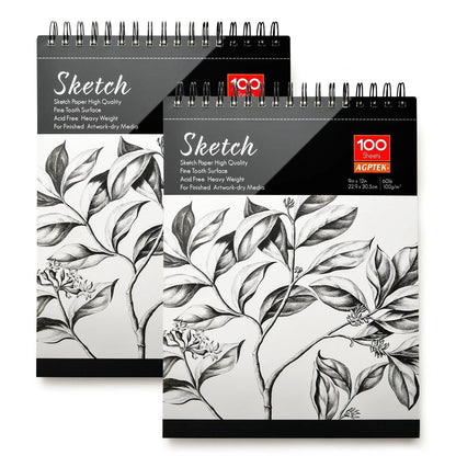 Rynx | 2-Pack: 9X12" 100 Sheets Spiral Sketch Pad