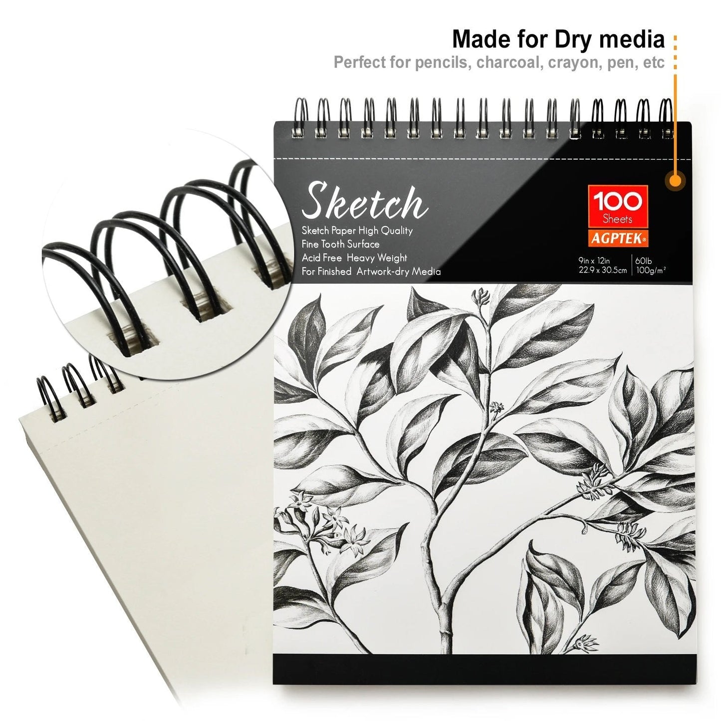 Rynx | 2-Pack: 9X12" 100 Sheets Spiral Sketch Pad