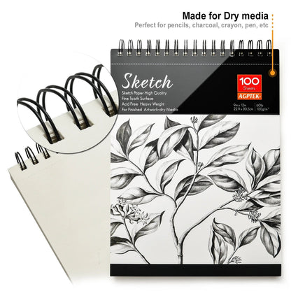 Rynx | 2-Pack: 9X12" 100 Sheets Spiral Sketch Pad