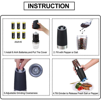 Rynx | 2-Pack: Gravity Electric Salt Pepper Grinder
