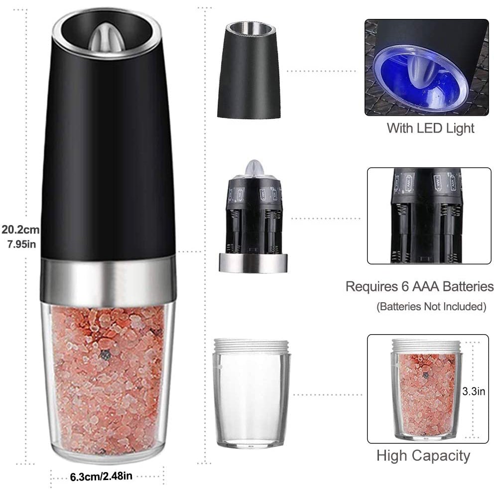 Rynx | 2-Pack: Gravity Electric Salt Pepper Grinder