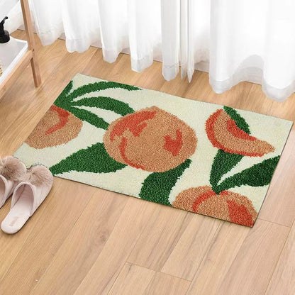 Rynx | Beautiful peach bath mat, green pink bathroom rug, sweet fresh fruit decoration for home, housewarming gift idea for nature lovers, 50x70cm or 19x27 inches