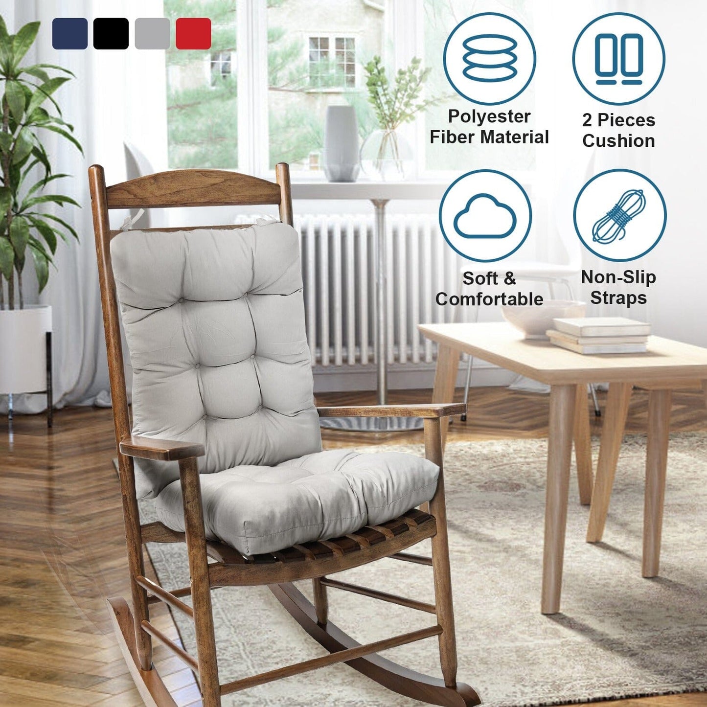 Rynx | 2-piece set: Rocking chair cushion with smoke-free straps Polyester fiber filling
