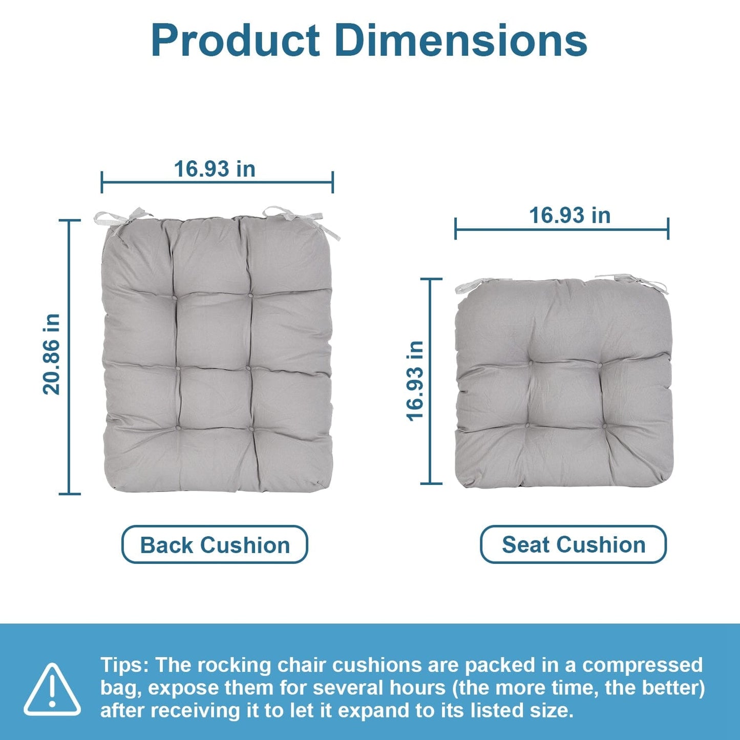 Rynx | 2-piece set: Rocking chair cushion with smoke-free straps Polyester fiber filling