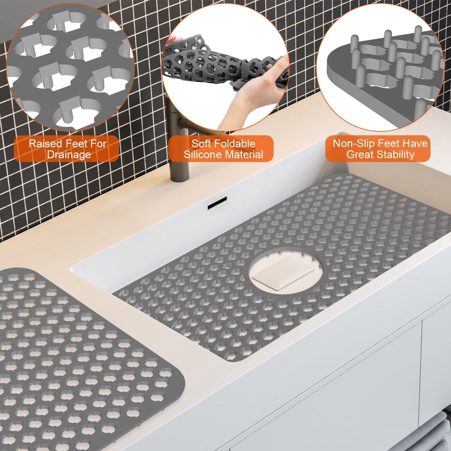Rynx | 2 Piece: Silicone Drain Cleaning Mat with Central Drain Hole