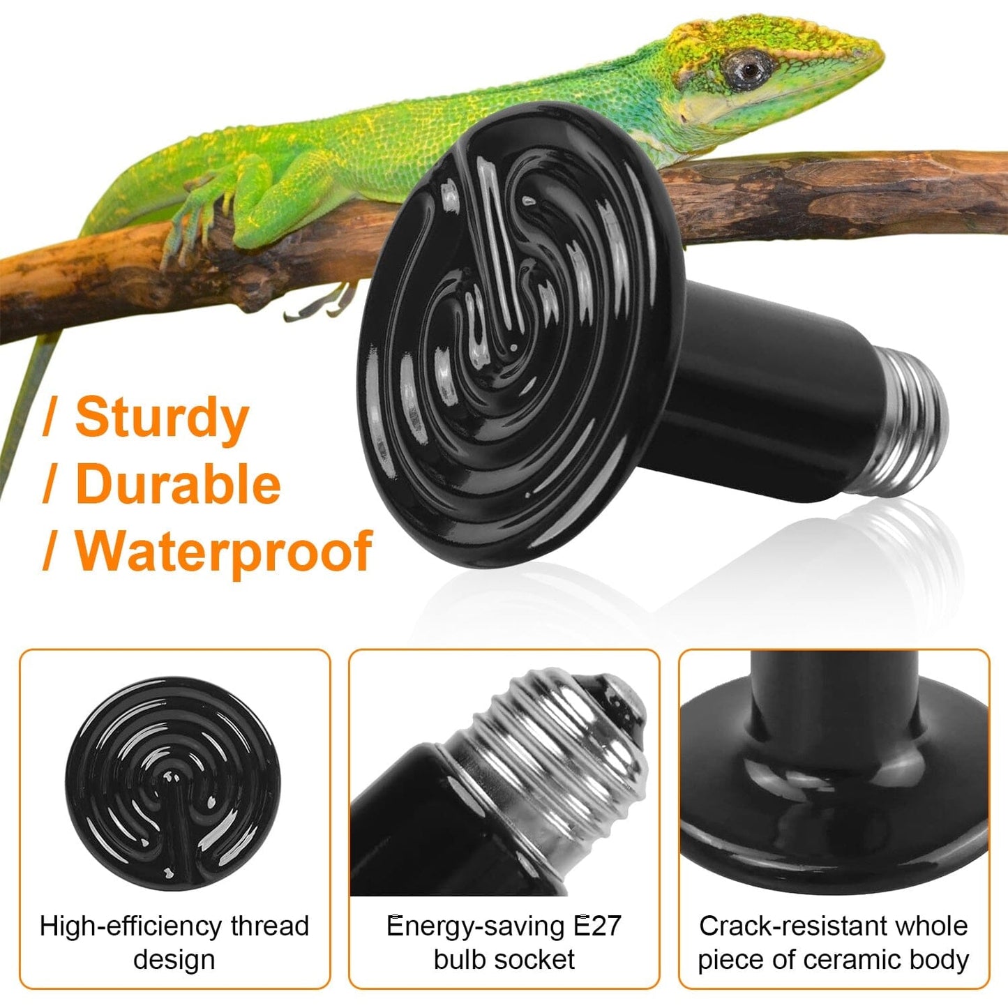 Rynx | 2 pieces: 150W Infrared Reptile Heat Lamp No Light Emission