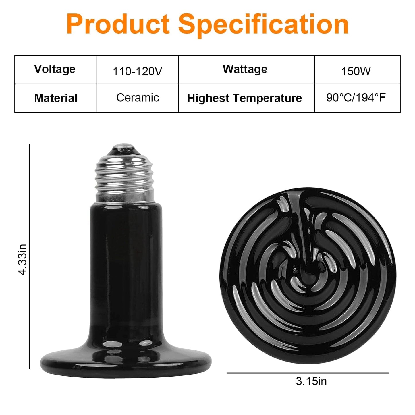 Rynx | 2 pieces: 150W Infrared Reptile Heat Lamp No Light Emission