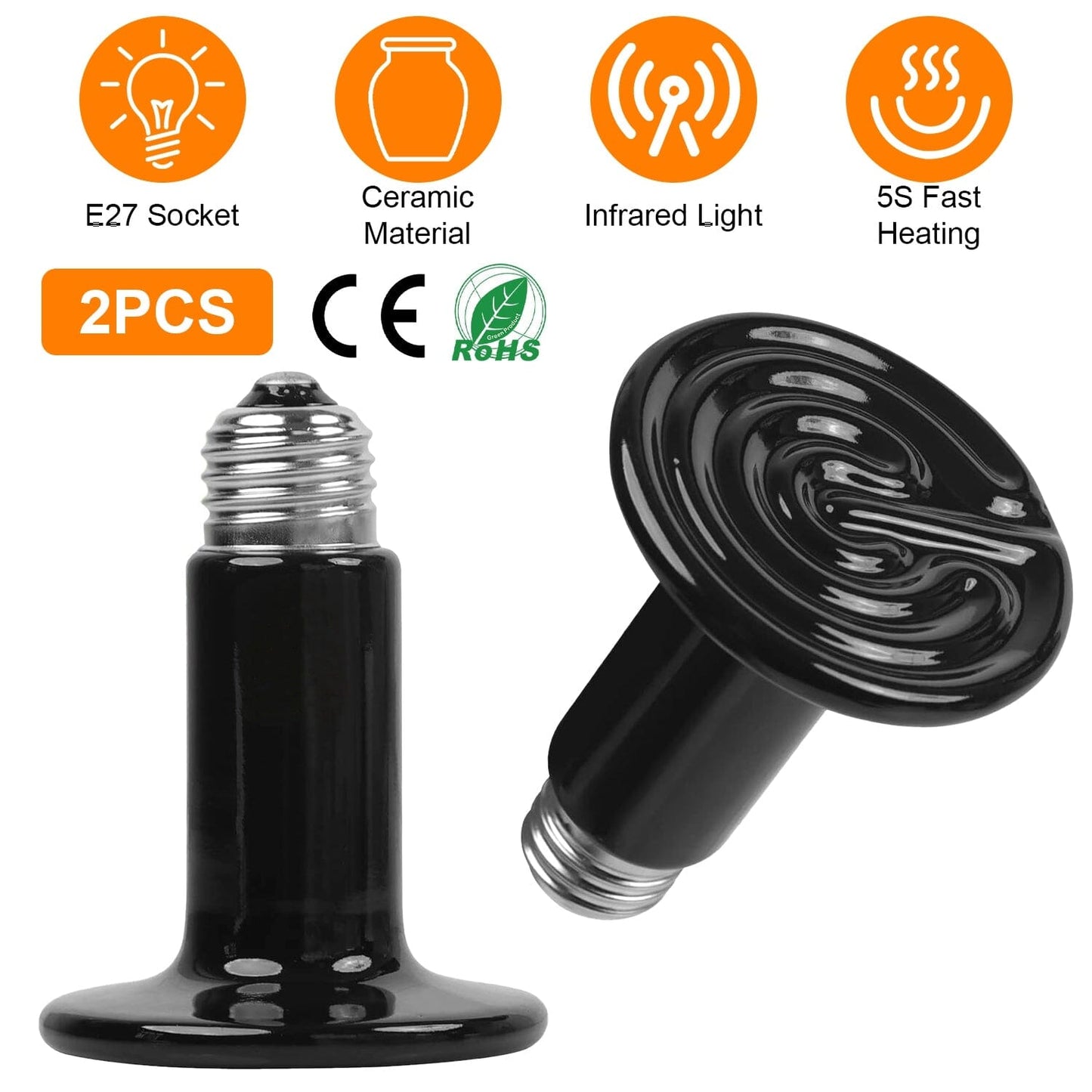 Rynx | 2 pieces: 150W Infrared Reptile Heat Lamp No Light Emission