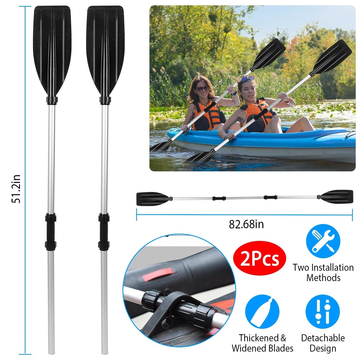 Rynx | 2-Pieces: Kayak Paddle Aluminum Alloy Removable Canoe