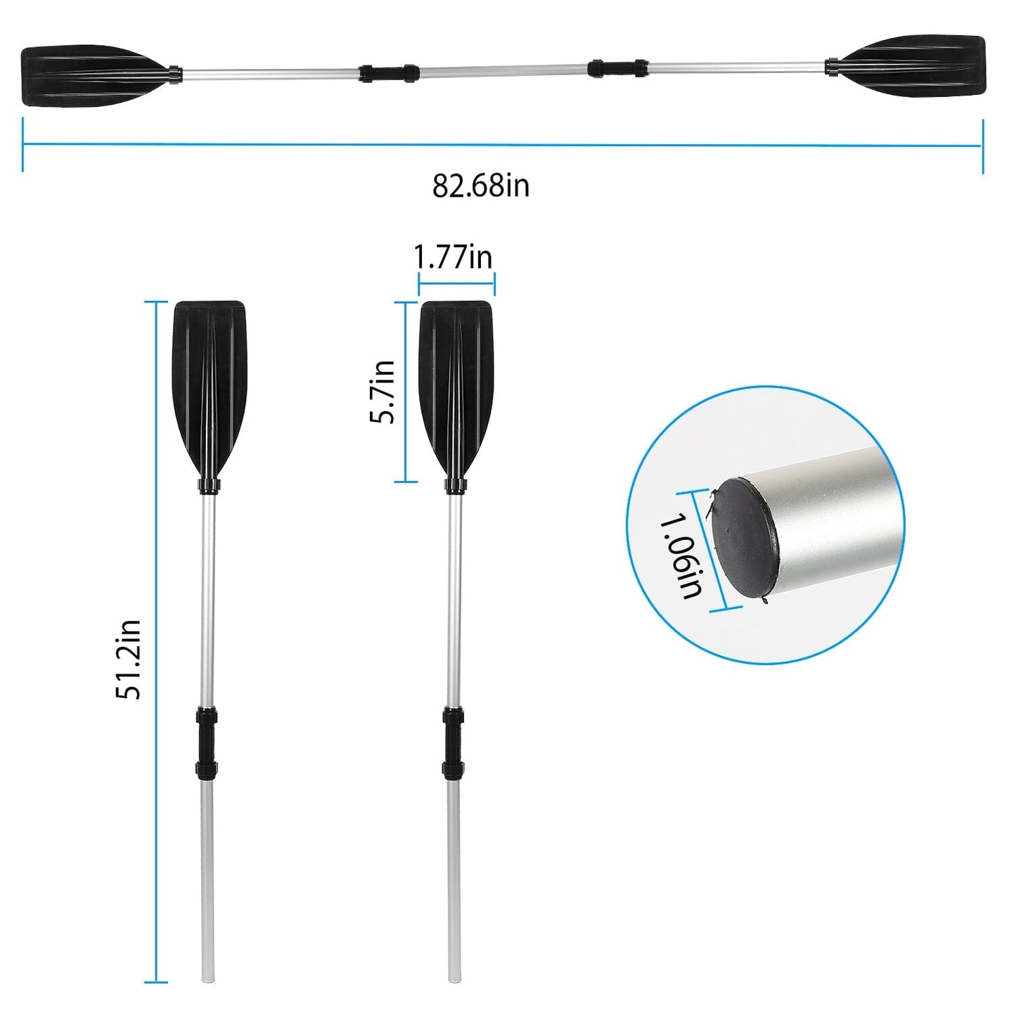 Rynx | 2-Pieces: Kayak Paddle Aluminum Alloy Removable Canoe