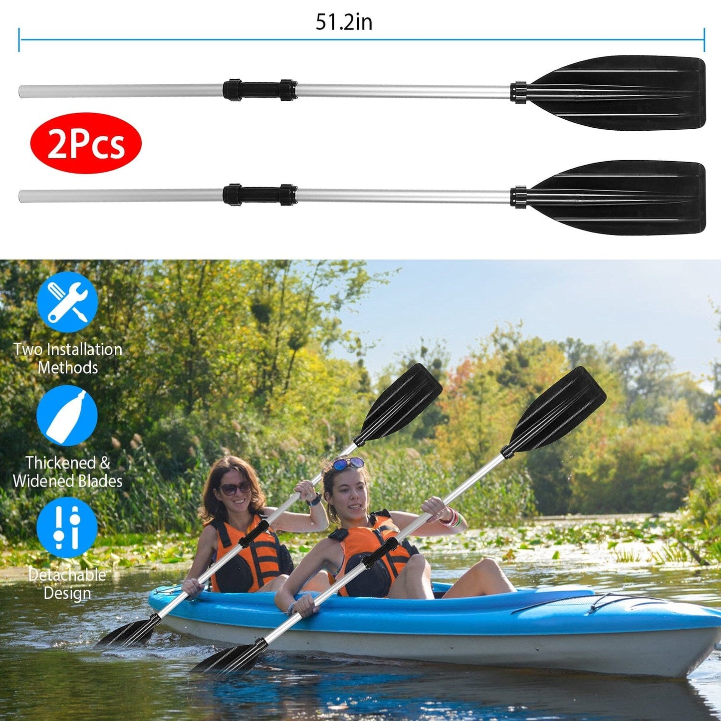 Rynx | 2-Pieces: Kayak Paddle Aluminum Alloy Removable Canoe