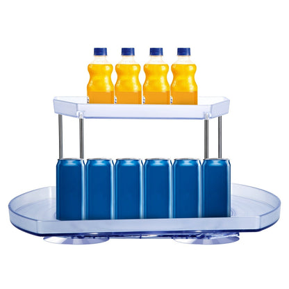 Rynx | 2-layer Plate Organizer Rectangular Refrigerator Spinning Storage Shelf with 360° Rotatable Rails