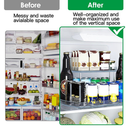 Rynx | 2-layer Plate Organizer Rectangular Refrigerator Spinning Storage Shelf with 360° Rotatable Rails