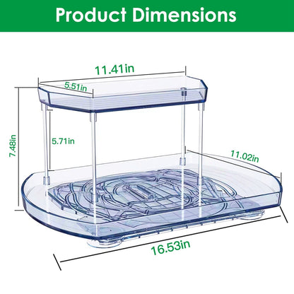 Rynx | 2-layer Plate Organizer Rectangular Refrigerator Spinning Storage Shelf with 360° Rotatable Rails