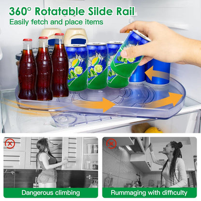 Rynx | 2-layer Plate Organizer Rectangular Refrigerator Spinning Storage Shelf with 360° Rotatable Rails