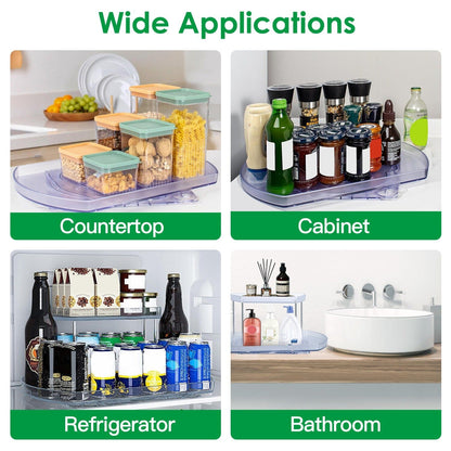 Rynx | 2-layer Plate Organizer Rectangular Refrigerator Spinning Storage Shelf with 360° Rotatable Rails