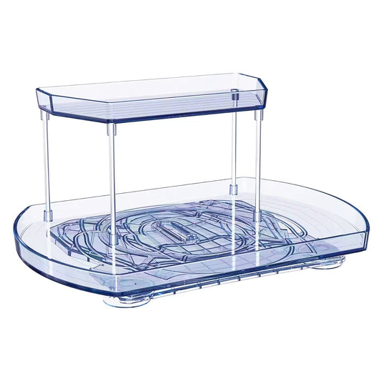 Rynx | 2-layer Plate Organizer Rectangular Refrigerator Spinning Storage Shelf with 360° Rotatable Rails
