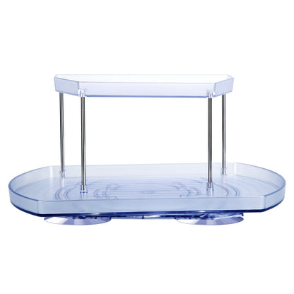 Rynx | 2-layer Plate Organizer Rectangular Refrigerator Spinning Storage Shelf with 360° Rotatable Rails