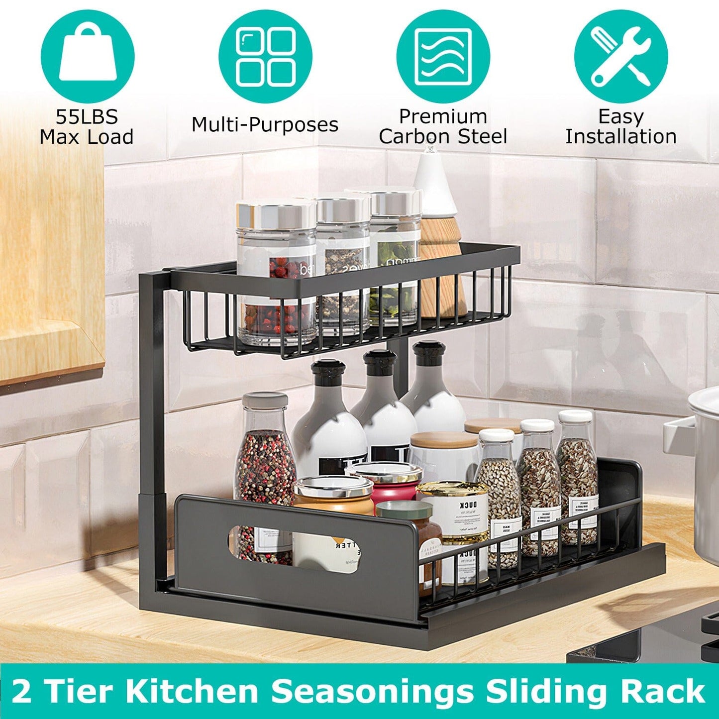 Rynx | 2-Tier Under Bench Organizer Pull-Out Basket Storage