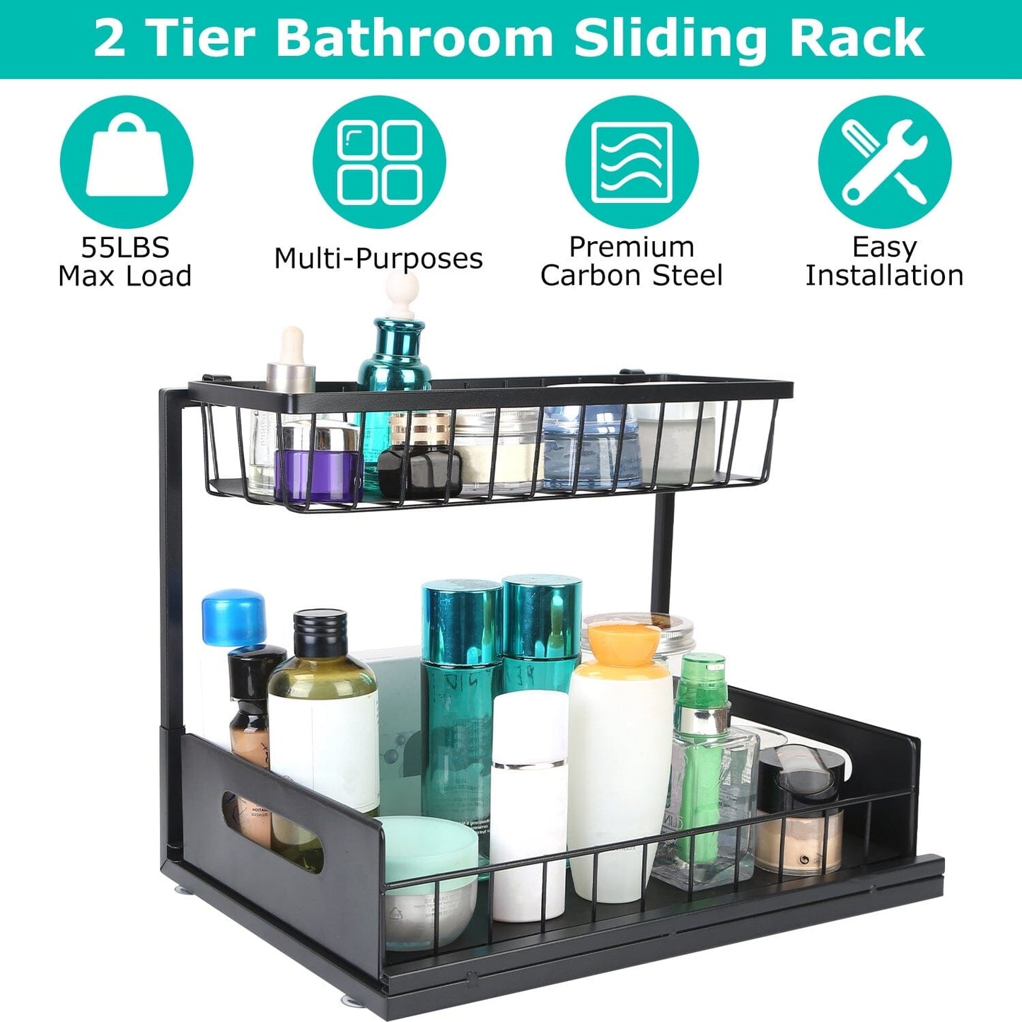Rynx | 2-Tier Under Bench Organizer Pull-Out Basket Storage