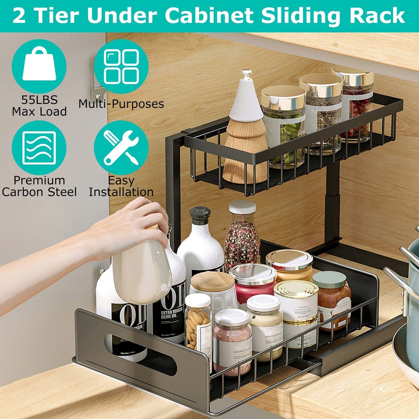Rynx | 2-Tier Under Bench Organizer Pull-Out Basket Storage