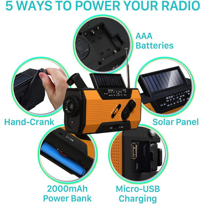Rynx | 2000mAh NOAA Emergency Weather Radio Portable Power Bank with Solar Charging