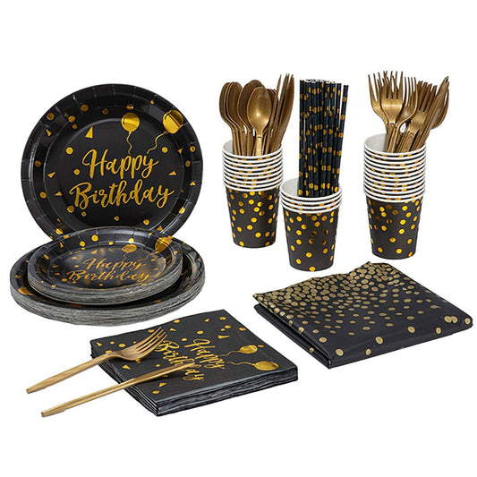 Rynx | 201 Pieces: Black Gold Disposable Tableware Set