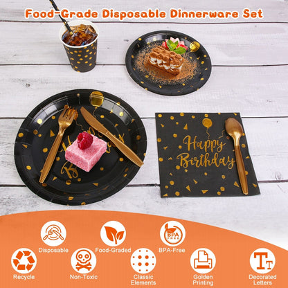 Rynx | 201 Pieces: Black Gold Disposable Tableware Set