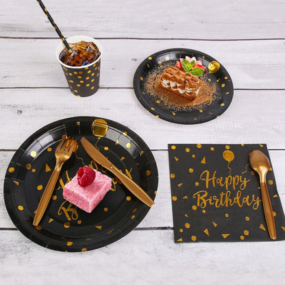 Rynx | 201 Pieces: Black Gold Disposable Tableware Set