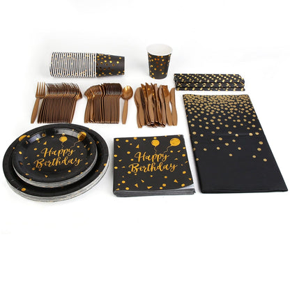 Rynx | 201 Pieces: Black Gold Disposable Tableware Set