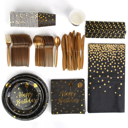 Rynx | 201 Pieces: Black Gold Disposable Tableware Set