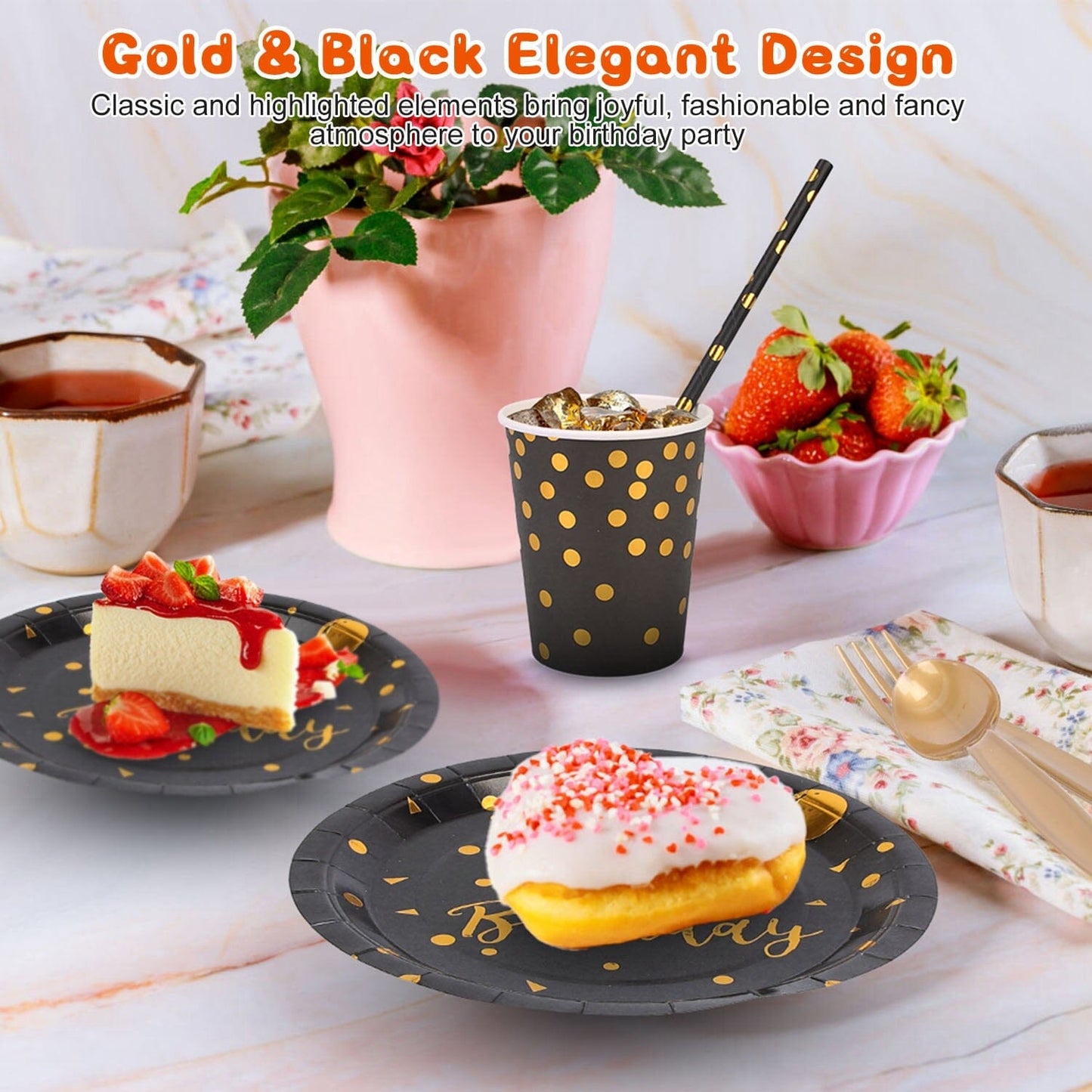 Rynx | 201 Pieces: Black Gold Disposable Tableware Set